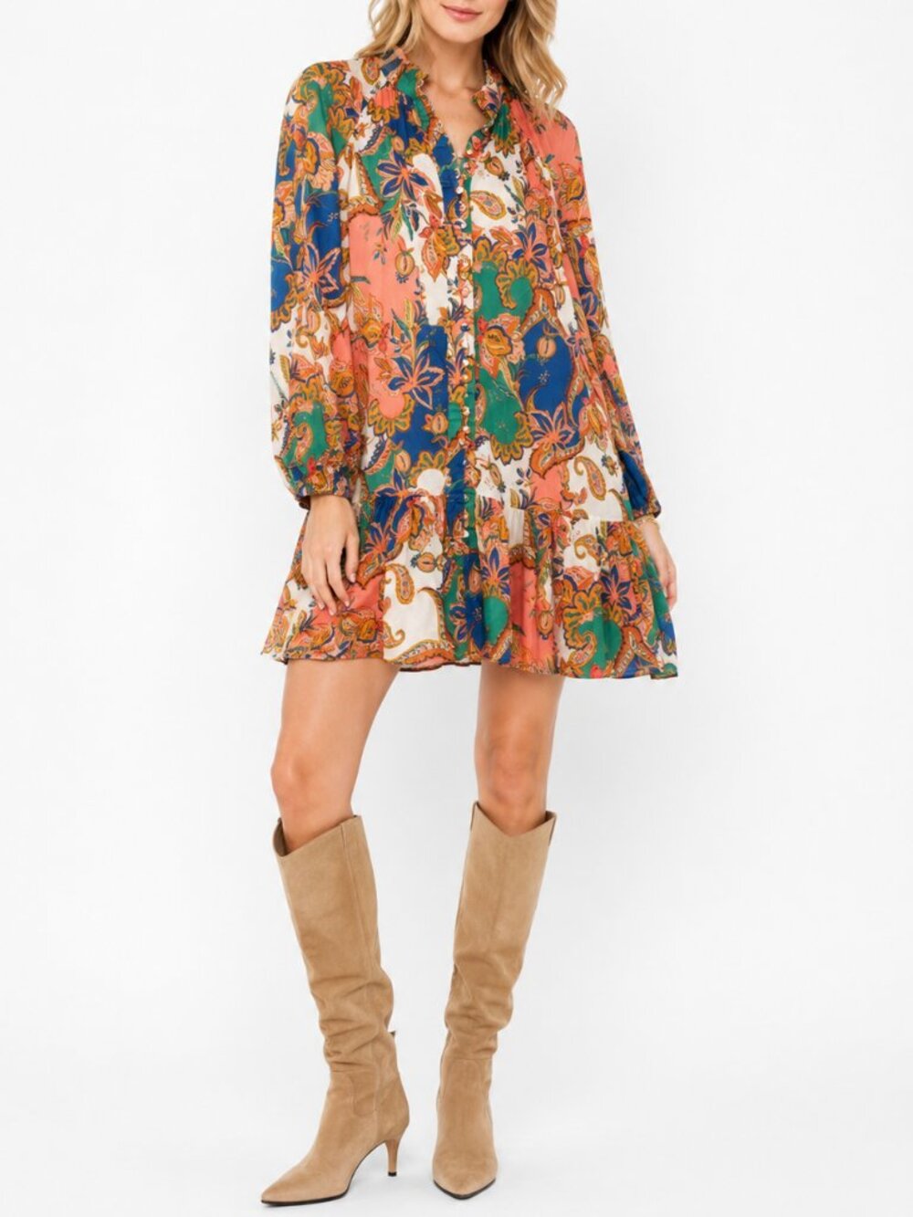 Antonio Melani Paisley Floral Border Print Tiered Mini Dress Size 10